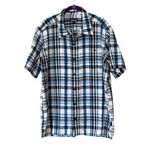 Patagonia Men's Plaid Seersucker Short Sleeve Shirt Turquoise Size XL